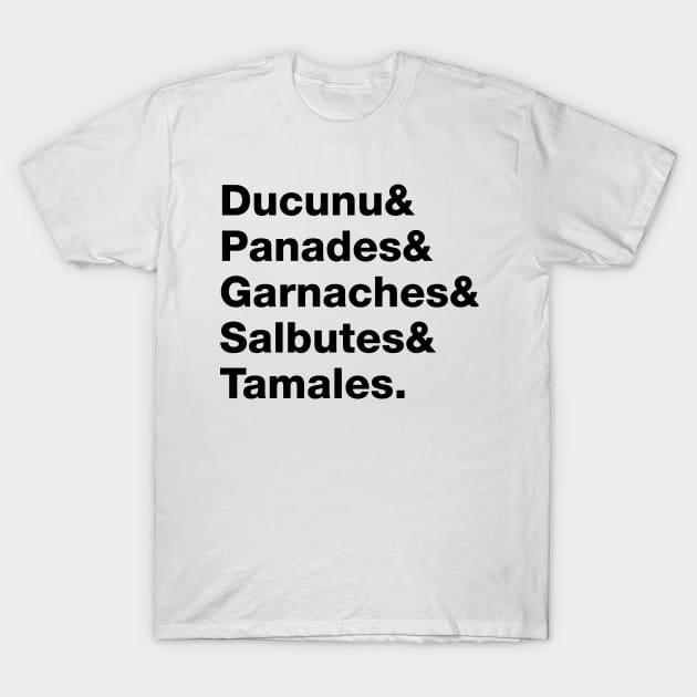 Belizean Specialty Food List in Black Text T-Shirt by Raquel’s Room